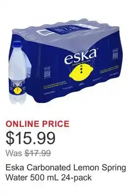 Costco Eska Carbonated Lemon Spring Water 500 mL 24-pack offer
