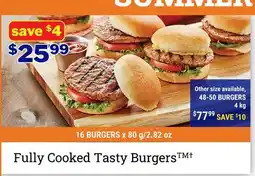M & M Food Market Fully Cooked Tasty Burgers † offer