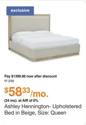 Ashley Furniture Ashley Hennington- Upholstered Bed in Beige, Size: Queen offer