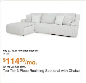 Ashley Furniture Top Tier 3 Piece Reclining Sectional with Chaise in Alloy, Fabric by Ashley offer