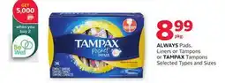 Rexall ALWAYS Pads, Liners or Tampons or TAMPAX Tampons offer