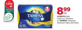 Rexall ALWAYS Pads, Liners or Tampons or TAMPAX Tampons offer