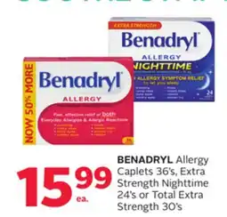 Rexall BENADRYL Allergy Caplets 36' s, Extra Strength Nighttime 24' s or Total Extra Strength 30' s offer