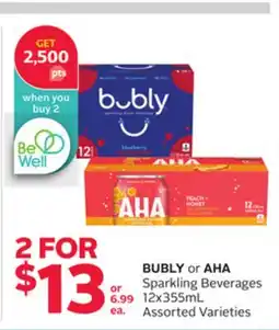 Rexall BUBLY or AHA Sparkling Beverages 12x355mL offer