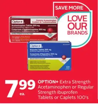 Rexall OPTION+ Extra Strength Acetaminophen or Regular Strength Ibuprofen Tablets or Caplets 100's offer