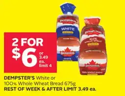 Rexall DEMPSTER'S White or 100% Whole Wheat Bread 675g offer