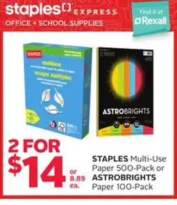 Rexall STAPLES Multi-Use Paper 500-Pack or ASTROBRIGHTS Paper 100-Pack offer