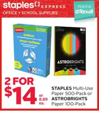 Rexall STAPLES Multi-Use Paper 500-Pack or ASTROBRIGHTS Paper 100-Pack offer