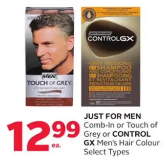 Rexall JUST FOR MEN Comb-In or Touch of Grey or CONTROL GX Men's Hair Colour offer