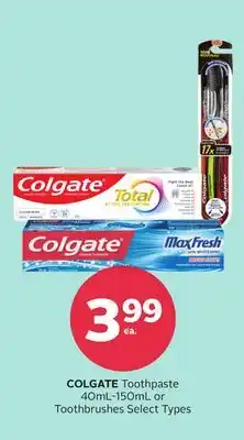 Rexall COLGATE Toothpaste 40mL-150mL or Toothbrushes offer