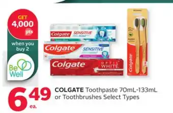 Rexall COLGATE Toothpaste 70mL-133mL or Toothbrushes offer