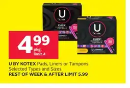 Rexall U BY KOTEX Pads, Liners or Tampons offer