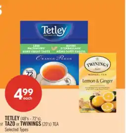 Shoppers Drug Mart TETLEY (48's - 72's), TAZO or TWININGS (20's) TEA offer