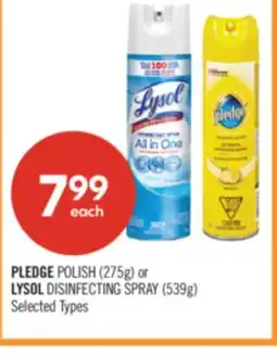 Shoppers Drug Mart PLEDGE POLISH (275g) or LYSOL DISINFECTING SPRAY (539g) offer