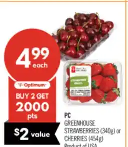 Shoppers Drug Mart PC GREENHOUSE STRAWBERRIES (340g) or CHERRIES (454g) offer