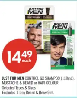 Shoppers Drug Mart JUST FOR MEN CONTROL GX SHAMPOO (118mL), MUSTACHE & BEARD or HAIR COLOUR offer