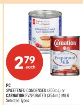 Shoppers Drug Mart PC SWEETENED CONDENSED (300mL) or CARNATION EVAPORATED (354mL) MILK offer