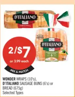 Shoppers Drug Mart WONDER WRAPS (10's), D'ITALIANO SAUSAGE BUNS (6's) or BREAD (675g) offer