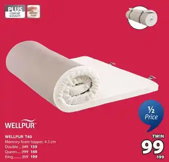 JYSK WELLPUR T40 Memory foam topper offer