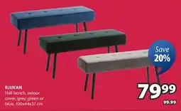 JYSK RJUKAN Hall bench, velour cover, grey blue offer