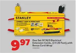 Matériaux Pont Masson Duo Set Of 16/3 Electrical Extension Cords, (2x 20 Feet),with Bonus Cord Wrap offer