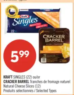 Pharmaprix KRAFT SINGLES (22) or CRACKER BARREL Natural Cheese Slices (12) offer