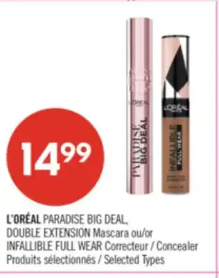 Pharmaprix L'ORÉAL PARADISE BIG DEAL, DOUBLE EXTENSION Mascara or INFALLIBLE FULL WEAR Concealer offer