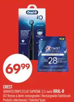 Pharmaprix CREST 3DWHITESTRIPS (21) or ORAL-B Rechargeable Toothbrush offer