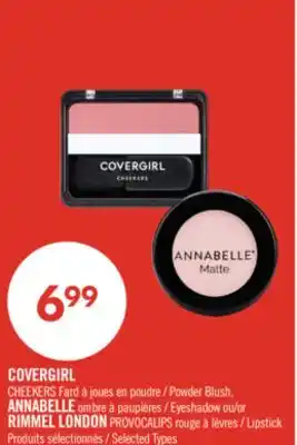 Pharmaprix COVERGIRL CHEEKERS Powder Blush, ANNABELLE Eyeshadow or RIMMEL LONDON PROVOCALIPS Lipstick offer