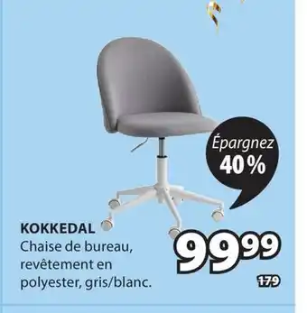 JYSK KOKKEDAL Chaise de bureau, revetement en polyester, gris/blanc offer
