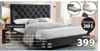 JYSK KOVLAND Base de lit avec tête de lit capitonnée en velours noir offer