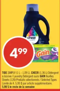 Pharmaprix TIDE SIMPLY (1 L - 1.09 L), CHEER (1.36 L) Laundry Detergent, GAIN Sheets (120) offer