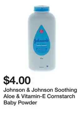 Dollarama Johnson & Johnson Soothing Aloe & Vitamin-E Cornstarch Baby Powder offer