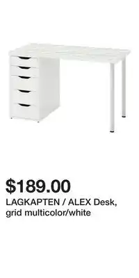 IKEA LAGKAPTEN / ALEX Desk, grid multicolor/white offer