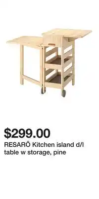 IKEA RESARÖ Kitchen island d/l table w storage, pine offer