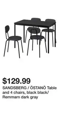 IKEA SANDSBERG / ÖSTANÖ Table and 4 chairs, black black/Remmarn dark gray offer
