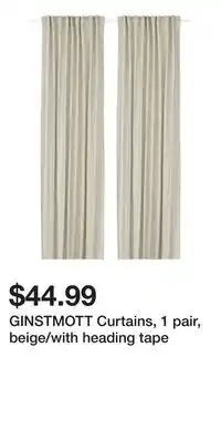 IKEA GINSTMOTT Curtains, 1 pair, beige/with heading tape offer