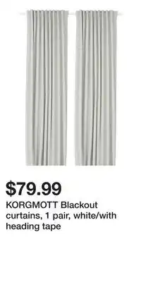 IKEA KORGMOTT Blackout curtains, 1 pair, white/with heading tape offer