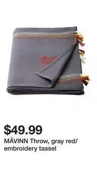 IKEA MÄVINN Throw, gray red/embroidery tassel offer