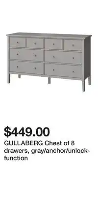 IKEA GULLABERG Chest of 8 drawers, gray/anchor/unlock-function offer