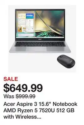 TSC Stores Acer Aspire 3 15.6 Notebook AMD Ryzen 5 7520U 512 GB with Wireless Mouse offer