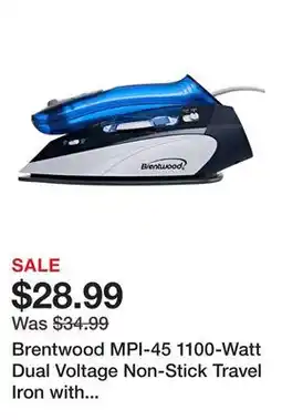 TSC Stores Brentwood MPI-45 1100-Watt Dual Voltage Non-Stick Travel Iron with Steam offer
