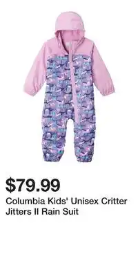 Mark's Columbia Kids' Unisex Critter Jitters II Rain Suit offer