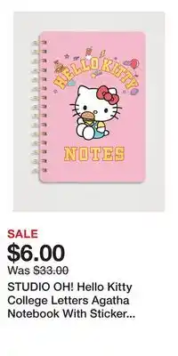 Holt Renfrew STUDIO OH! Hello Kitty College Letters Agatha Notebook With Sticker Sheet offer