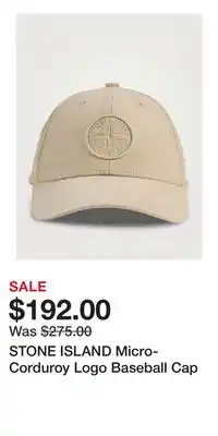 Holt Renfrew STONE ISLAND Micro-Corduroy Logo Baseball Cap offer