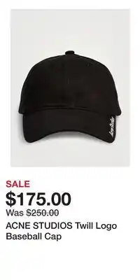 Holt Renfrew ACNE STUDIOS Twill Logo Baseball Cap offer