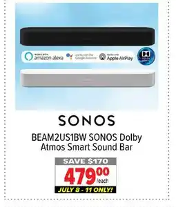 2001 Audio Video BEAM2US1BW SONOS Dolby Atmos Smart Sound Bar offer