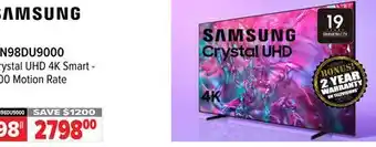 2001 Audio Video UN98DU9000 SAMSUNG 98 Crystal UHD 4K Smart - 200 Motion Rate TV offer