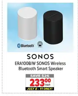 2001 Audio Video ERA100B/W SONOS Wireless Bluetooth Smart Speaker offer