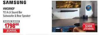2001 Audio Video HWQ990F Samsung 11.1. 4 ch Sound Bar Subwoofer & Rear Speaker offer